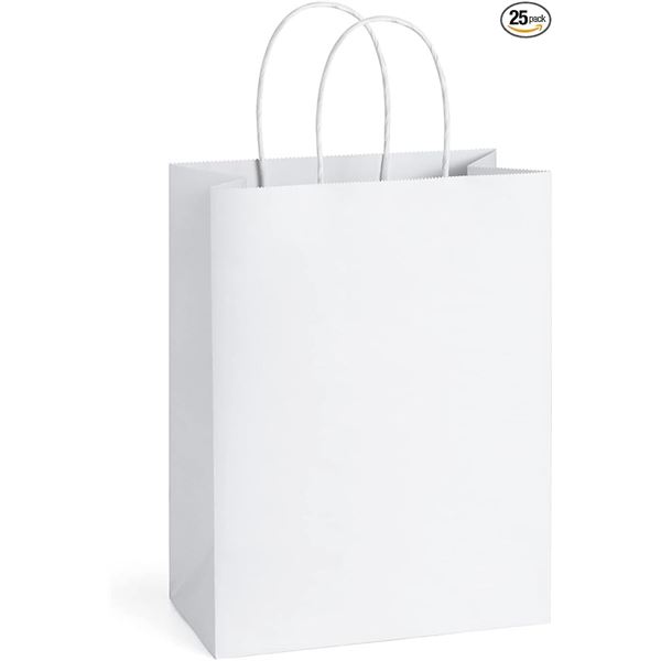 3 Packs of Paper Gift Bags with Handles - 25 Bags Per Pack/75 Total (10.5" x 8" Size) - Brand New