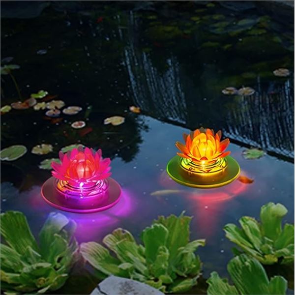 2 Sets of Lotus Solar Floating Lights for Outdoors/Water - LED Color Changing - 2PCs Each; New