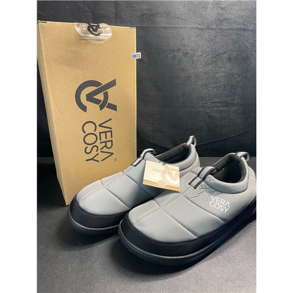 1 Pair of VeraCosy Men's Quilted Closed-Back Grip Bottom Slippers - Grey - Size 11-12 - New in Box