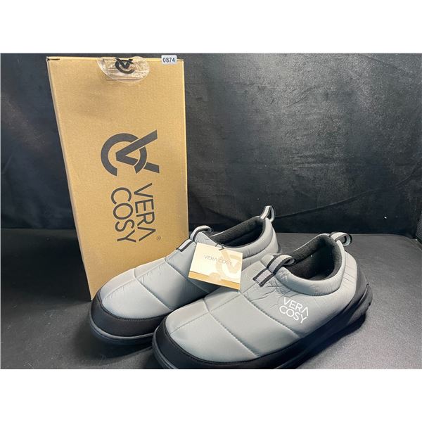 1 Pair of VeraCosy Men's Quilted Closed-Back Grip Bottom Slippers - Grey - Size 11-12 - New in Box