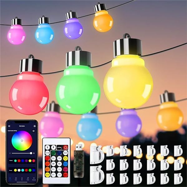1 Box of Outdoor LED RGB String Lights for Patios; 32FT Length - App & Remote Control - New