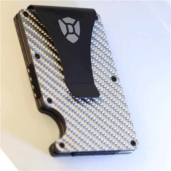 1 DunamisX Carbon Fiber Minimalist Wallet; RFID Blocking Metal Wallet w/ Money Clip - New in Box