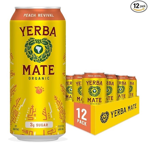 1 Case of Guayakí Yerba Mate Organic Energy Drink Alternative Beverages - Peach; 12 x 458ml Cans