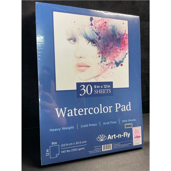 2 Pack of Art-n-Fly Watercolor Pads - 30 Heavy Weight Sheets Each (9in x 12in Size) - New Sealed