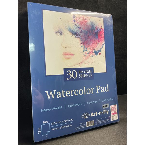 2 Pack of Art-n-Fly Watercolor Pads - 30 Heavy Weight Sheets Each (9in x 12in Size) - New Sealed