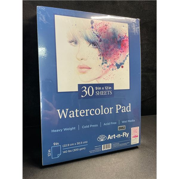 2 Pack of Art-n-Fly Watercolor Pads - 30 Heavy Weight Sheets Each (9in x 12in Size) - New Sealed