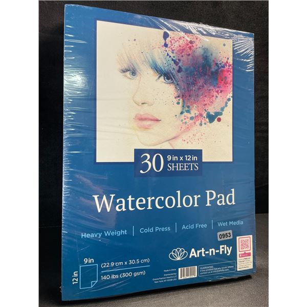 2 Pack of Art-n-Fly Watercolor Pads - 30 Heavy Weight Sheets Each (9in x 12in Size) - New Sealed