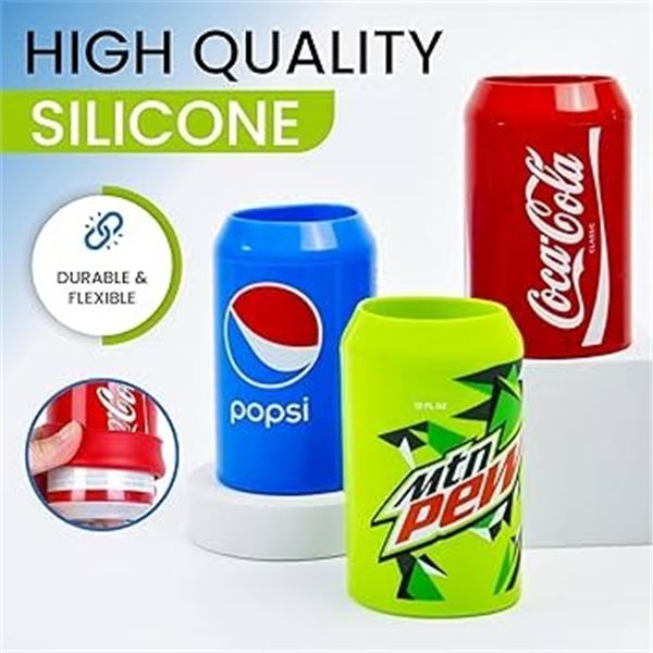 3 4-Packs of Silicone Beer Can Covers That Look Like Soda! Soda Designs (Pepsi, Coca-Cola) - New