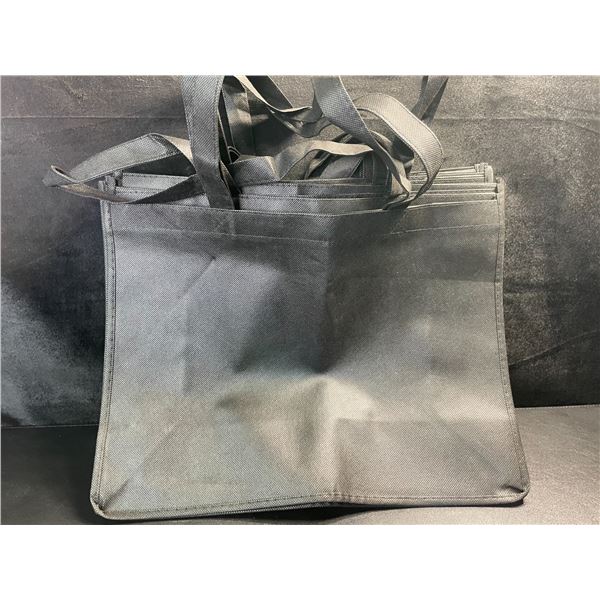12 Black Reusable Shopping Bag Totes - 16" x 12" Size - Fabric Design - New