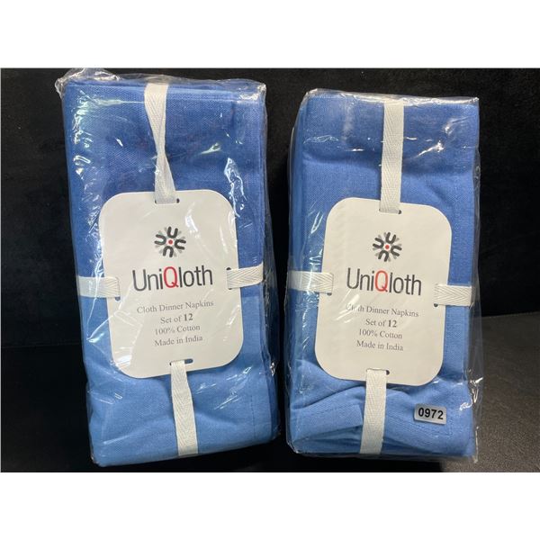 2 Packs of UniQloth Cloth Dinner Napkins - 12 Per Pack; 100% Cotton (18 x 18") Blue Colours - New