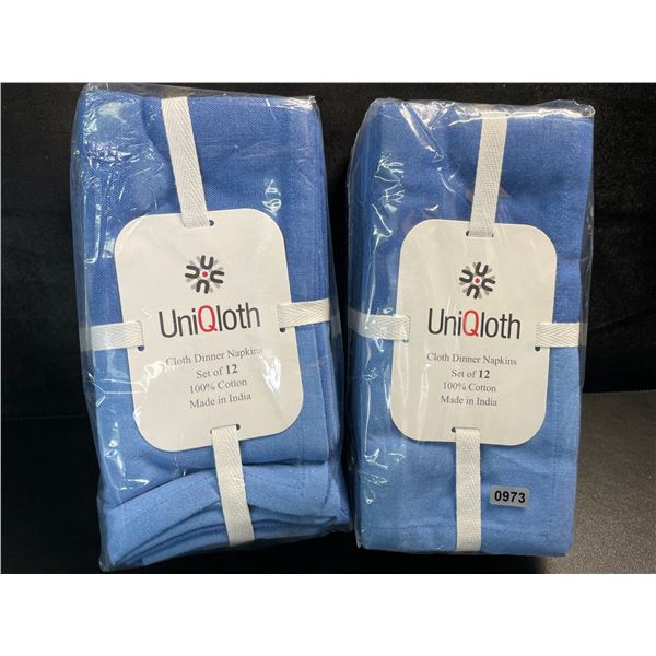2 Packs of UniQloth Cloth Dinner Napkins - 12 Per Pack; 100% Cotton (18 x 18") Blue Colours - New