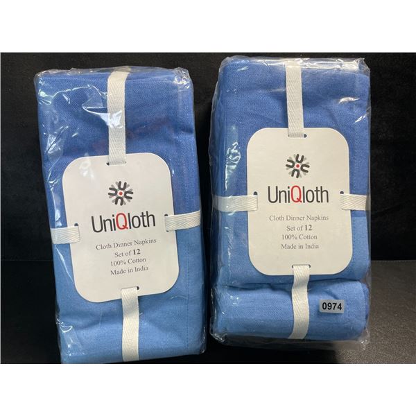2 Packs of UniQloth Cloth Dinner Napkins - 12 Per Pack; 100% Cotton (18 x 18") Blue Colours - New