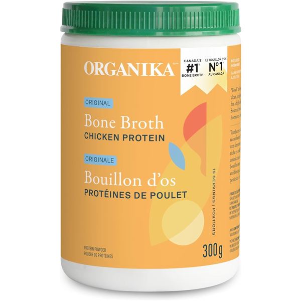 1 Bottle of Organika Original Chicken Bone Broth Protein Powder - 300g - New