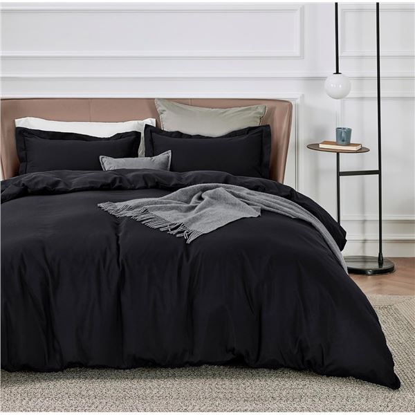 1 Bedsure Solid Black Queen Size Duvet Cover - New