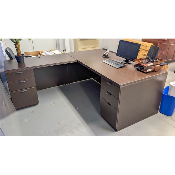OFFICE DESK W/ LEATHERETTE CHAIR, BEIGE 2 DRAWER