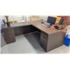 OFFICE DESK W/ LEATHERETTE CHAIR, BEIGE 2 DRAWER