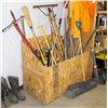 Image 2 : WOODEN STORAGE BOX W/ CONTENTS INCL: BROOMS,