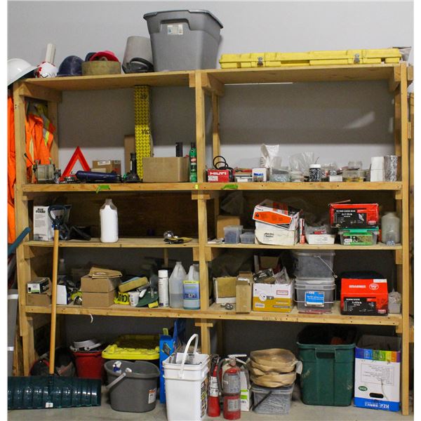 WOODEN STORAGE RACK W/ CONTENTS INCL: FASTENERS,