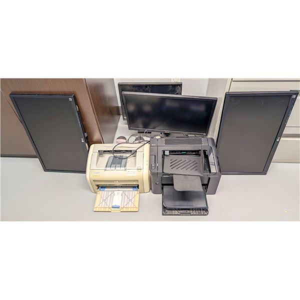 2 PRINTERS W/ 4 MONITORS & SPEAKERS