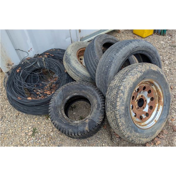 LOT OF ASSORTED TIRES & WIRE