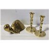 Image 1 : SOLID BRASS TURTLE SCULPTURE + CANDLE STICKS