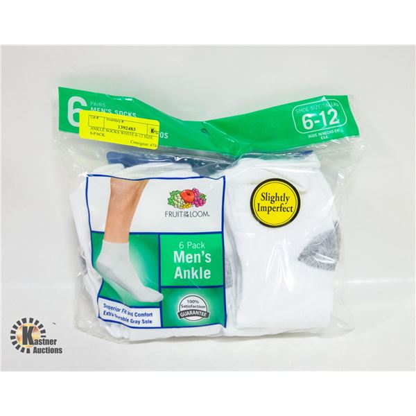 ANKLE SOCKS WHITE 6-12 SIZE 6-PACK