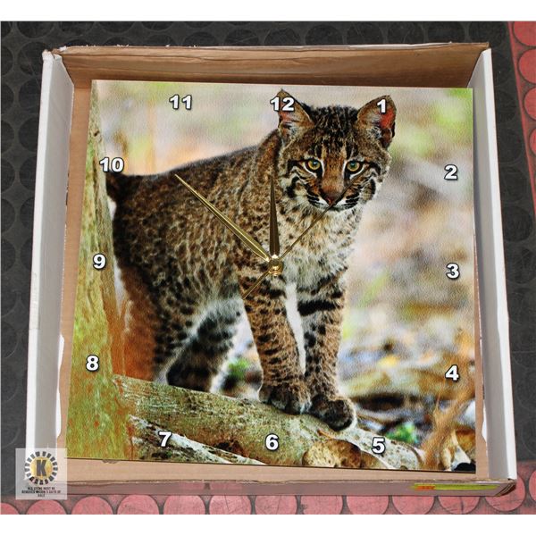 NEW CHEETAH CAT CLOCK 13" X 13"