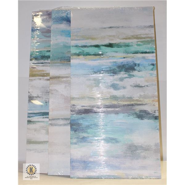 NEW 3 PIECE BLUE AND GREY WALL ART DECOR