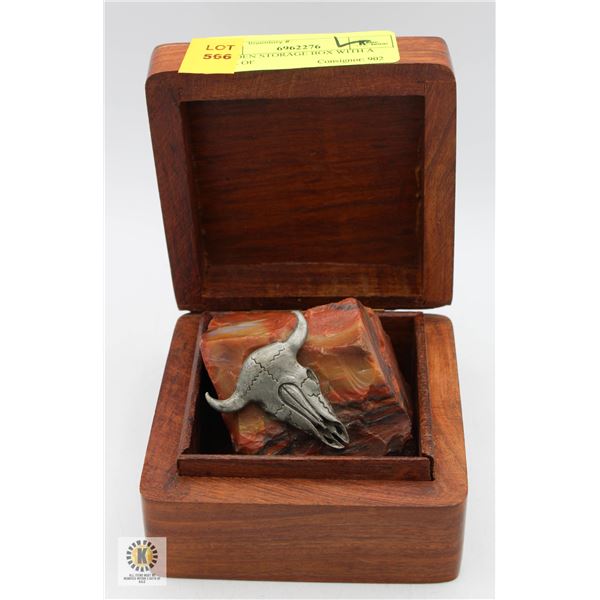 WOODEN STORAGE BOX WITH A PIECE OF