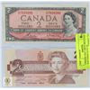 Image 1 : CANADA 1954+1986 $2 BILLS,ONE HAS POKER HAND #'S