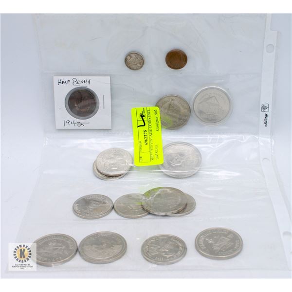 SHEET WITH VINTAGE COINS INCL. 1943 SILVER