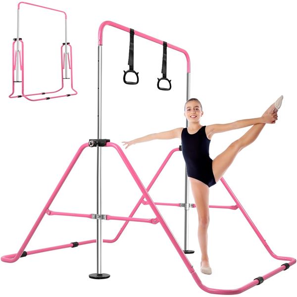 NEWLY ASSEMBLED FOLDING GYMNASTICS BAR - PINK