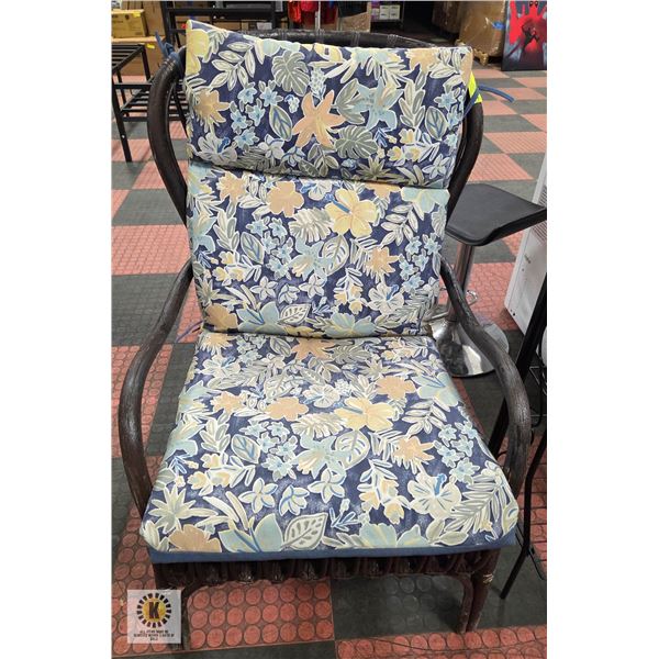 HIGH BACK WICKER INDOOR/PATIO CHAIR WITH CUSHION