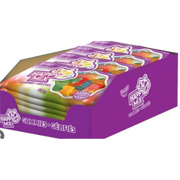 NEW CASE WITH 18 X 60G BAGS OF HUER HAPPY MIX