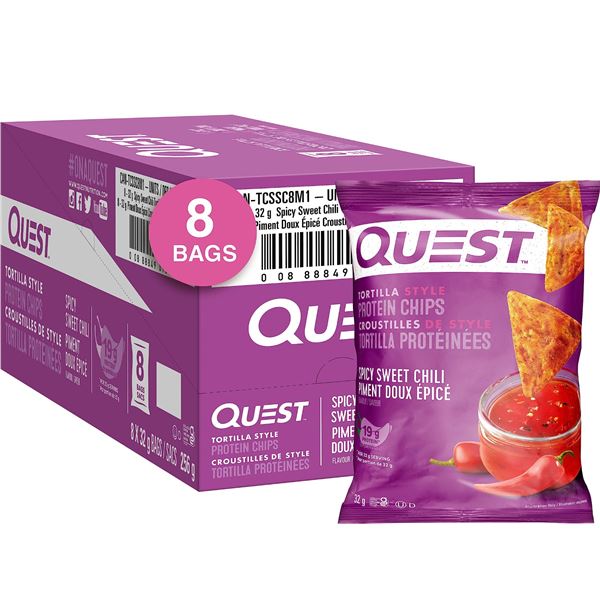NEW 8 X 32G QUEST PROTEIN CHIPS SPICY SWEET CHILI