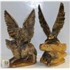 PAIR OF HAND CARVED WOODEN EAGLE/WOLF