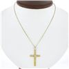 Vintage 14K Yellow Gold Pave Diamond Hand Engraved Square Cross Pendant w/ Chain