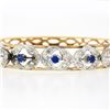 Image 3 : Vintage 14K TT Gold 1.50 ctw Diamond & Sapphire Open Flower Hinged Bangle Bracel