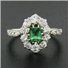 Image 9 : Antique Edwardian French Platinum Emerald & 0.66 ctw Old Cut Diamond Halo Ring