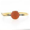 Image 2 : Antique Victorian 14k Gold Silver 18.2mm Coral w/ Diamond Hinged Bangle Bracelet