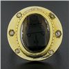 18k Yellow Gold Bezel Set Carved Hard Stone Scarab w/ Rose Cut Diamonds Ring