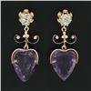 Image 2 : Antique Victorian 14K Gold Old MIne Diamond Carved Amethyst Heart Drop Earrings