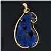 Image 3 : Vintage 18k Gold Large Carved & Pierced Blue Lapis Lazuli Polished Frame Pendant