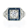 Image 4 : Antique Art Deco Platinum 1.42 ctw European Diamond & Sapphire Engagement Ring