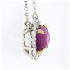 Image 5 : NEW 18K Gold 5.24 ctw GIA NO HEAT Pink Sapphire & Diamond Halo Pendant Necklace