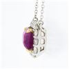 Image 6 : NEW 18K Gold 5.24 ctw GIA NO HEAT Pink Sapphire & Diamond Halo Pendant Necklace