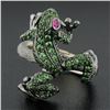 Image 2 : 18K Gold & Black Rhodium Pave Tsavorite & Red Eyes Frog Body Cocktail Ring