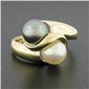 Image 2 : Classic Solid 14K Gold 6.9mm Gray & White Dual Pearl Polished Finish Bypass Ring