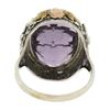 Image 7 : Antique Art Deco 14k Gold Oval Carved Amethyst Filigree Floral Ring w/ Bow Sides