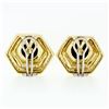 Image 2 : Vintage Large 18k Gold Black Onyx Intaglio.75 ctw Round Diamond Hexagon Earrings